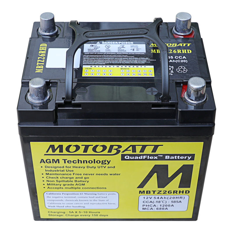Motobatt MBTZ26RHD Sealed AGM Battery for Motorcycle, ATV, and Powersports Vehicles