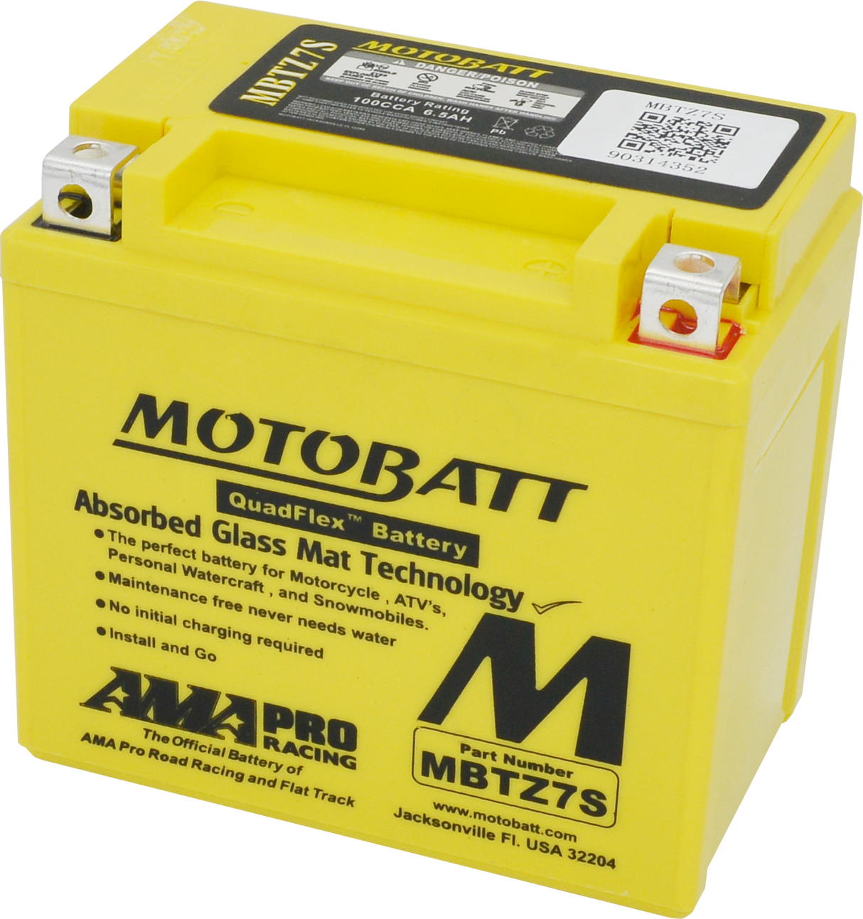 Motobatt MBTZ7S Quadflex AGM Sealed Motorcycle Battery for Honda, Yamaha, Kawasaki, Suzuki, and More