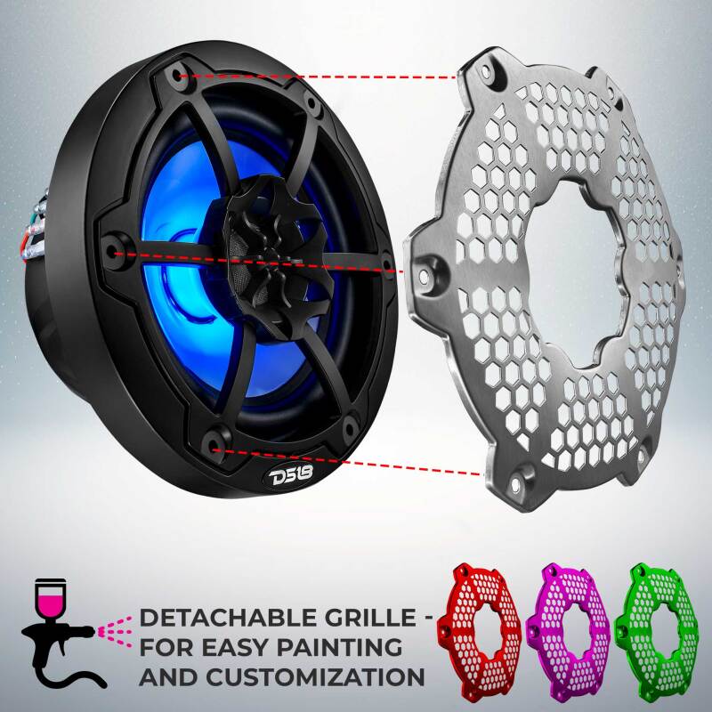 DS18 NXL-M Series Marine and Powersports 6.5-inch 2-Way Speaker with RGB LED Lighting - Black Finish
