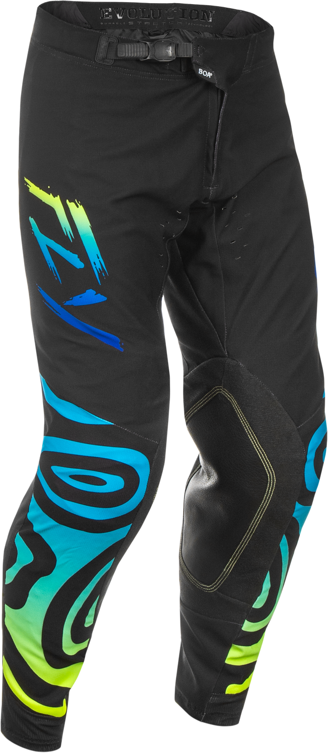 Fly Racing Evolution DST Zen Pants Black/Blue/Hi Vis Size 34 for Motocross and Off-Road Vehicles