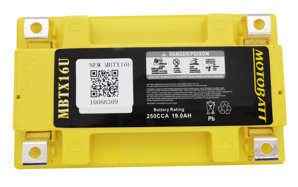 Motobatt MBTX16U Sealed AGM Battery – Universal Fit for Powersports Vehicles