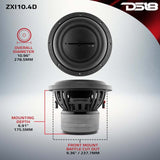 DS18 ZXI10.4D 10-Inch 800 Watt RMS Dual 4 Ohm High Excursion Subwoofer for Car Audio Systems