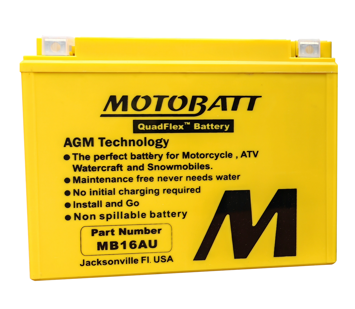 MOTOBATT MB16AU Sealed AGM Battery for ATV, Motorcycle, and Powersports Vehicles
