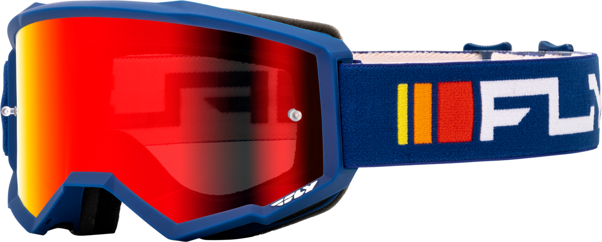 Fly Racing Zone Goggle Navy/White with Red Mirror Smoke Lens – ATV and Off-Road Vehicle Fitment