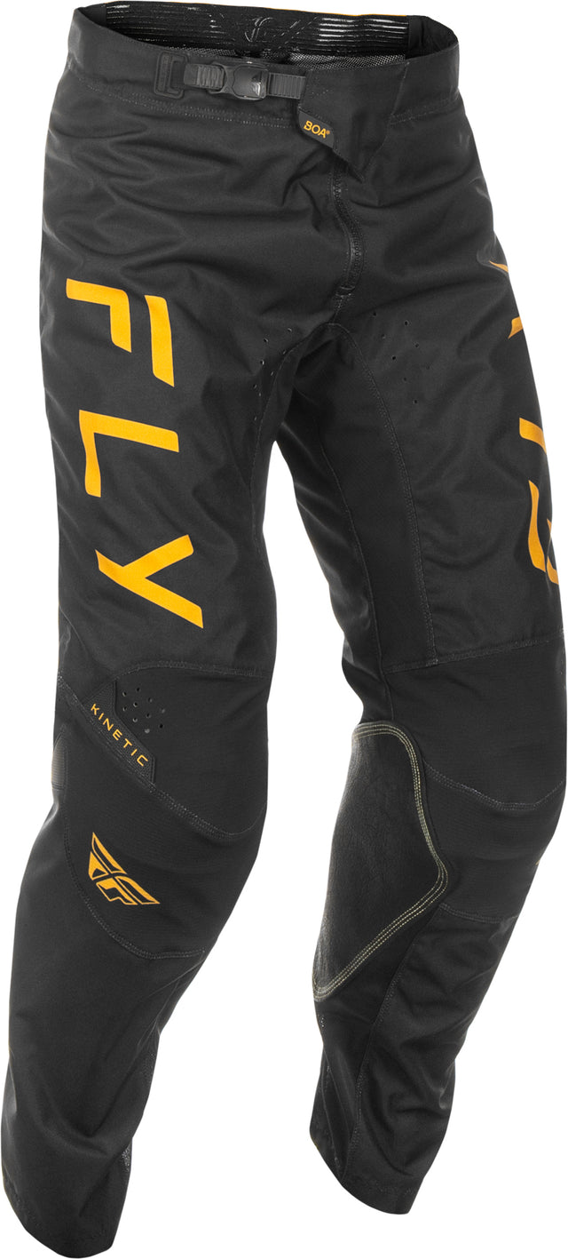 Fly Racing Kinetic Center Pants for Men – CA/NY Black/Gold, Size 38 with Adjustable BOA® Fit System, Ventilated Motorcycle Pants