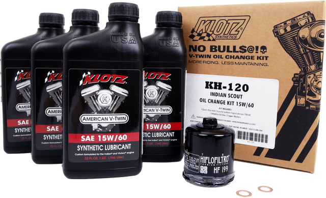 KLOTZ Indian Scout 4 Quart Synthetic Oil Change Kit with Klotz 15W-60 Engine Oil and Filter
