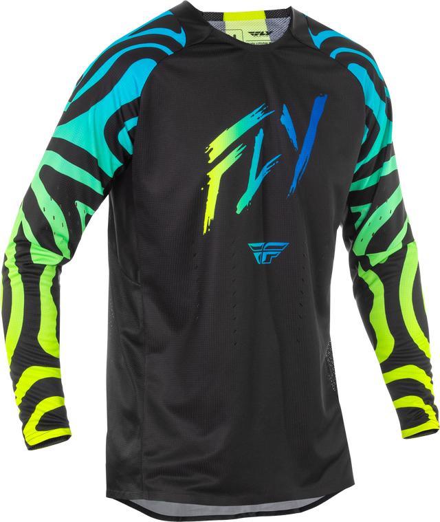 Fly Racing Evolution DST Zen Jersey Black/Blue/Hi Vis for Mountain Bikes and Road Bikes