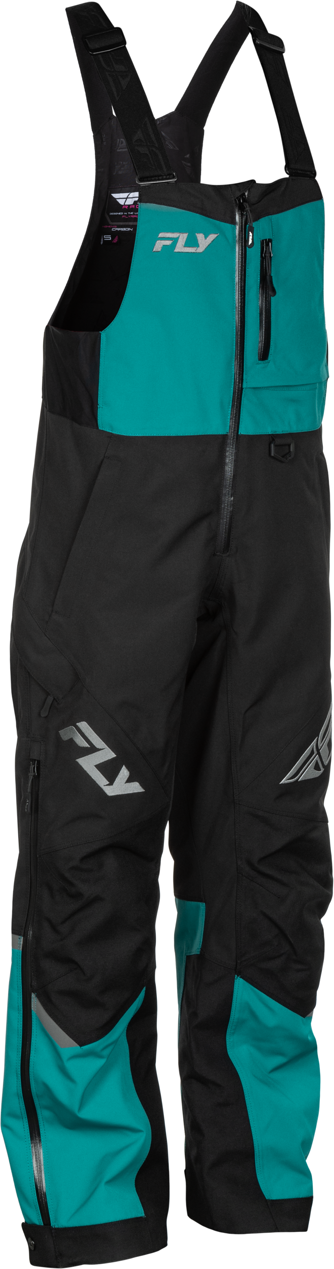 Fly Racing Women's Carbon Bibs Deep Lake/Black Medium – Snowmobile Ski Suit with Weatherproof Technology and Adjustable Fit