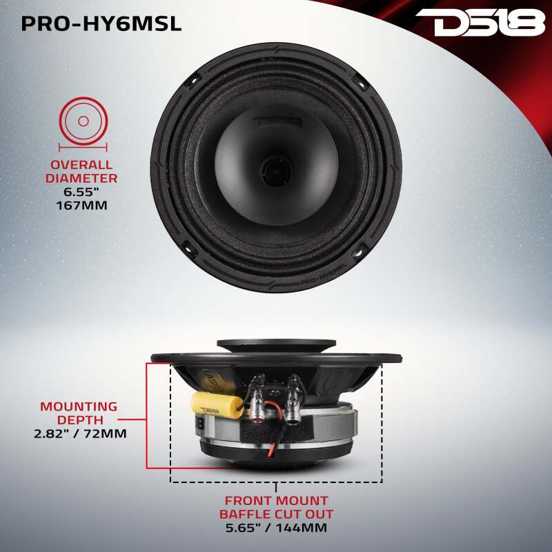DS18 PRO-HY6MSL 6.5-inch 150W RMS 8 Ohm Mid-Range Loudspeaker for Car Audio with Shallow Grill