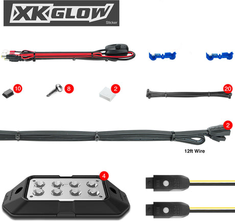 XK GLOW 4-Piece RGB Rock Light Kit with App Control for Jeep Wrangler, Toyota Tacoma, Ford F-150