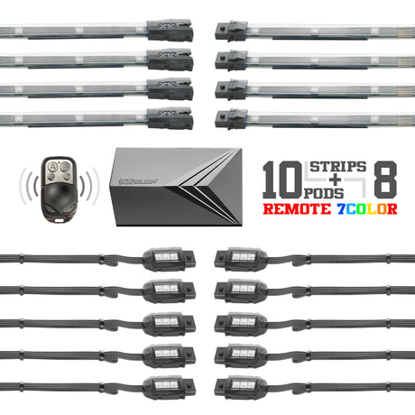 XK GLOW 18-piece 7-Color LED Light Kit with Remote Control for Automotive and Marine Applications