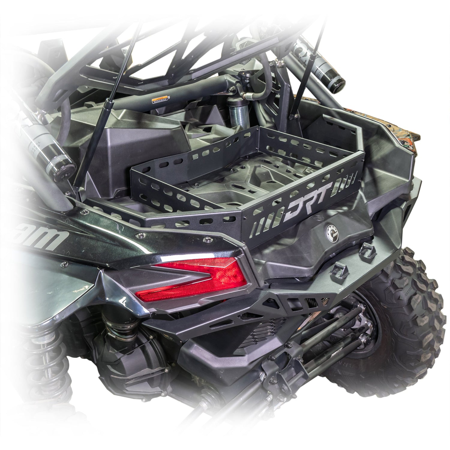 Bolt-on cargo rack for Maverick X3, works independently or with bumper/tire rack