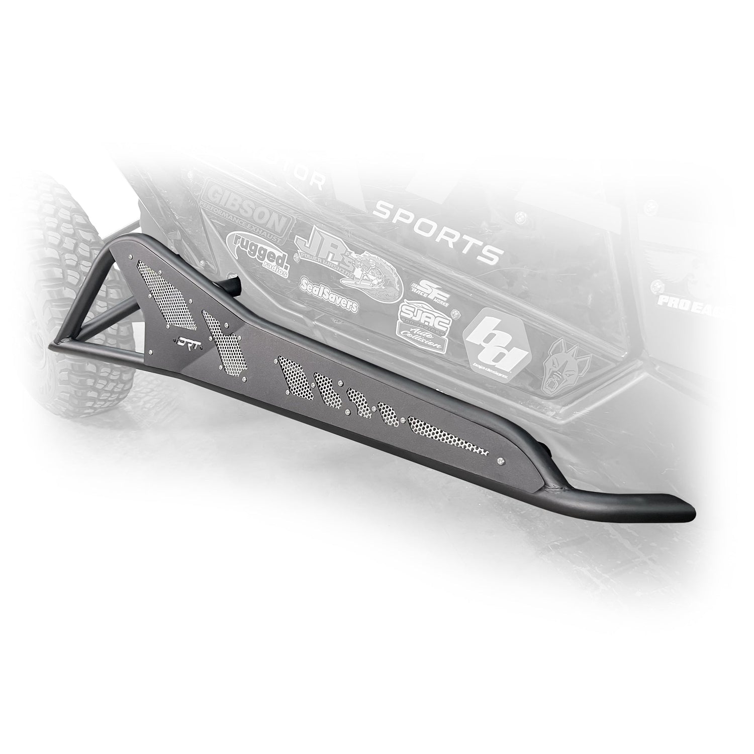 Top Side view of black DRT Tree Kicker installed on Can‑Am Maverick X3 2‑door