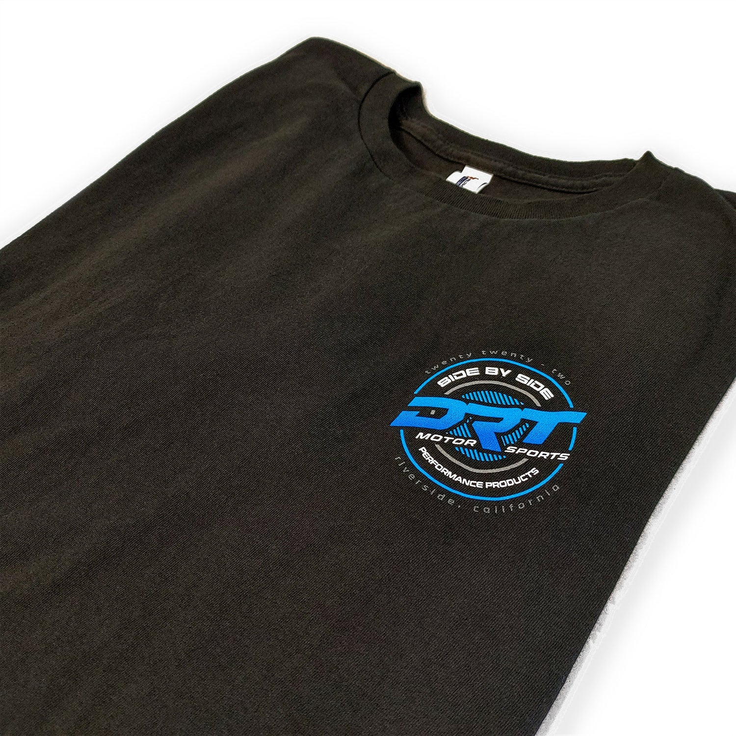 Close-up of T-shirt neckline and stitching, soft knit texture