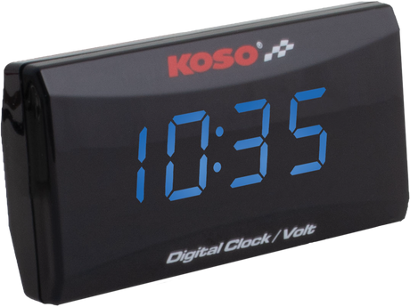 KOSO Super Slim Clock and Volt Meter with Blue Display - Universal Fit for Cars and Motorcycles