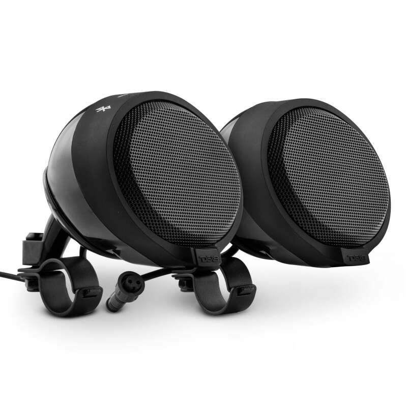 DS18 RYDERBT Bluetooth Handlebar Mount Speakers for Motorcycles - 2.5 Inch Full-Range Amplified Class D Audio System with USB Port and Water Resistance