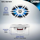 DS18 NXL Series 6x9 inch Marine Coaxial Speaker with RGB Lights - White, 125W RMS, 2-Way for Powersports and Marine Vehicles