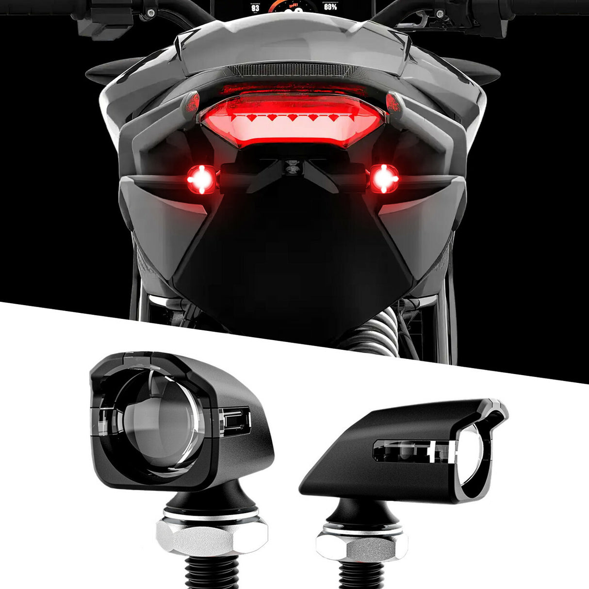 XK GLOW Mini LED Turn Signal Black and Red Pair for Universal 12V Motorcycles