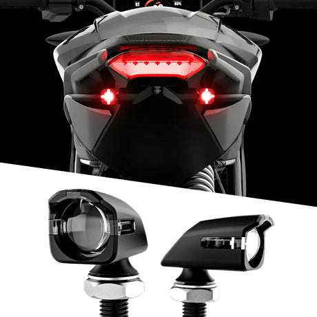 XK GLOW Mini LED Turn Signal Black and Red Pair for Universal 12V Motorcycles