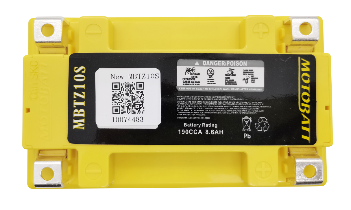 Motobatt MBTZ10S Quadflex Sealed Motorcycle Battery – Universal Fit for Cruiser, Sport, and Touring Bikes