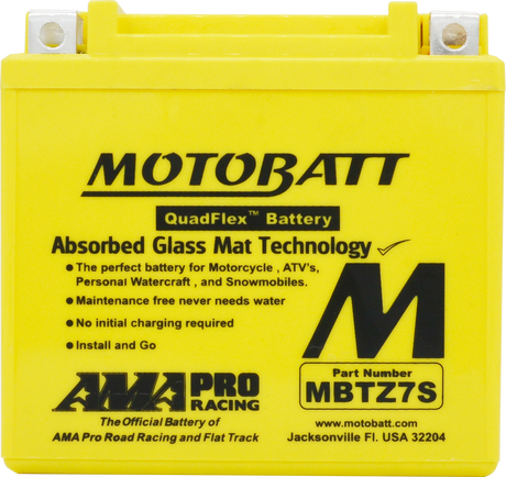 Motobatt MBTZ7S Quadflex AGM Sealed Motorcycle Battery for Honda, Yamaha, Kawasaki, Suzuki, and More