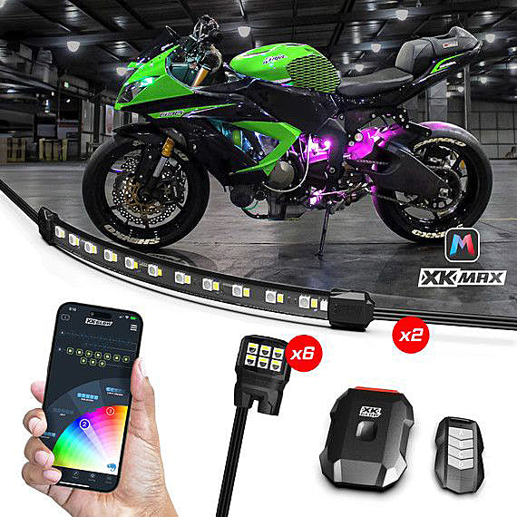 XK GLOW MX-MOTO-MINI Motorcycle LED Underglow Kit – Customizable RGBW Lights with Smartphone & Key Fob Control for Harley, Honda, Yamaha, Suzuki, Kawasaki, and More
