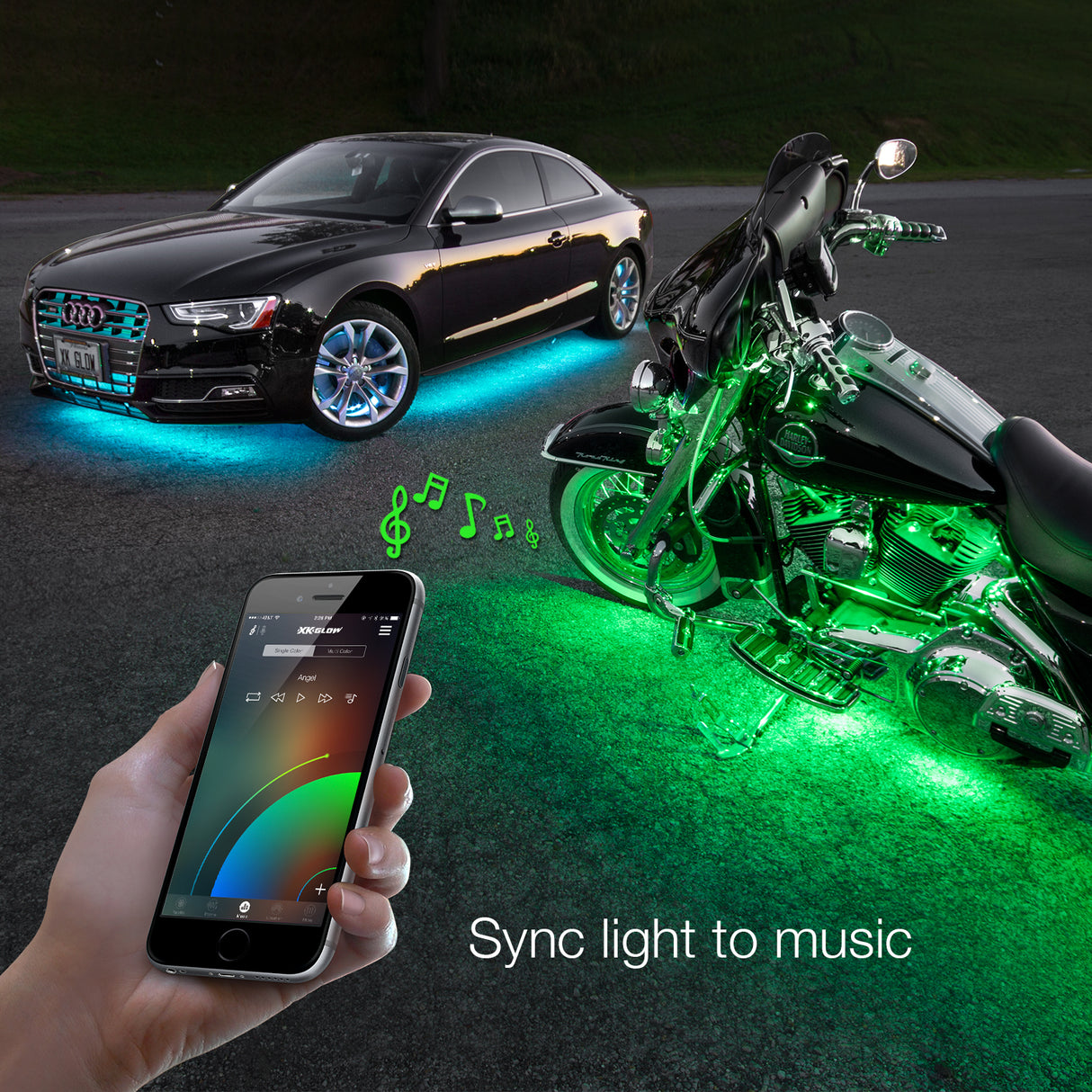 XK GLOW XK-CHROME-KIT Universal Bluetooth LED Light Kit for Cars and Trucks