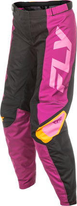 Fly Racing Women's F 16 Pants for Cruiser and Touring Motorcycles – Size 15/16 – Black, Mauve, Yellow