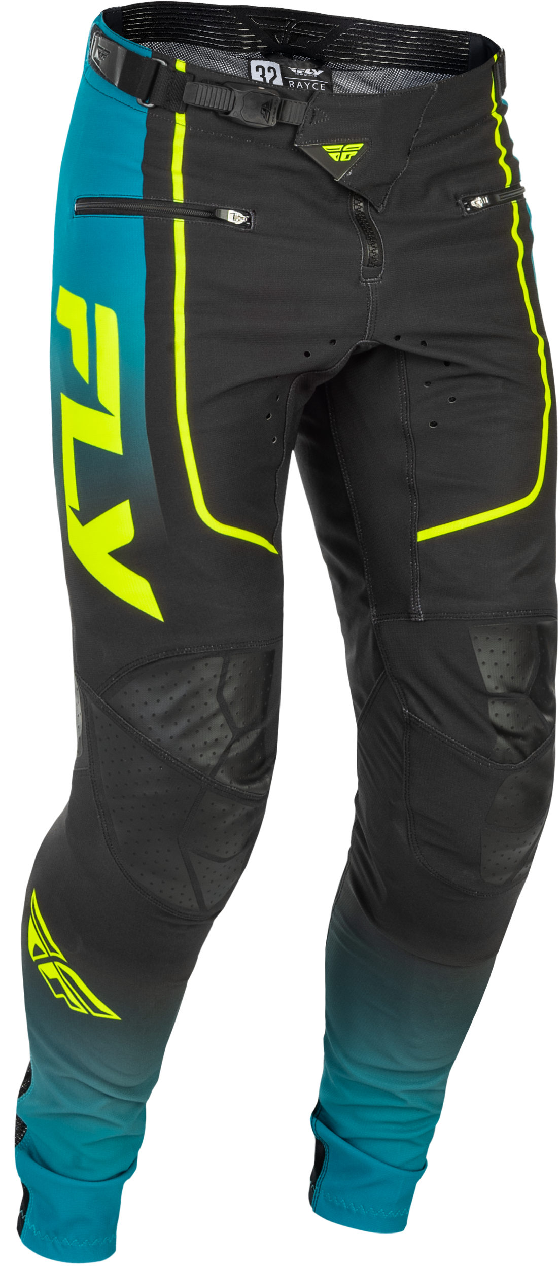 Fly Racing Youth Rayce Bicycle Pants for BMX and Mountain Biking – Teal/Black/Lime, Size 20