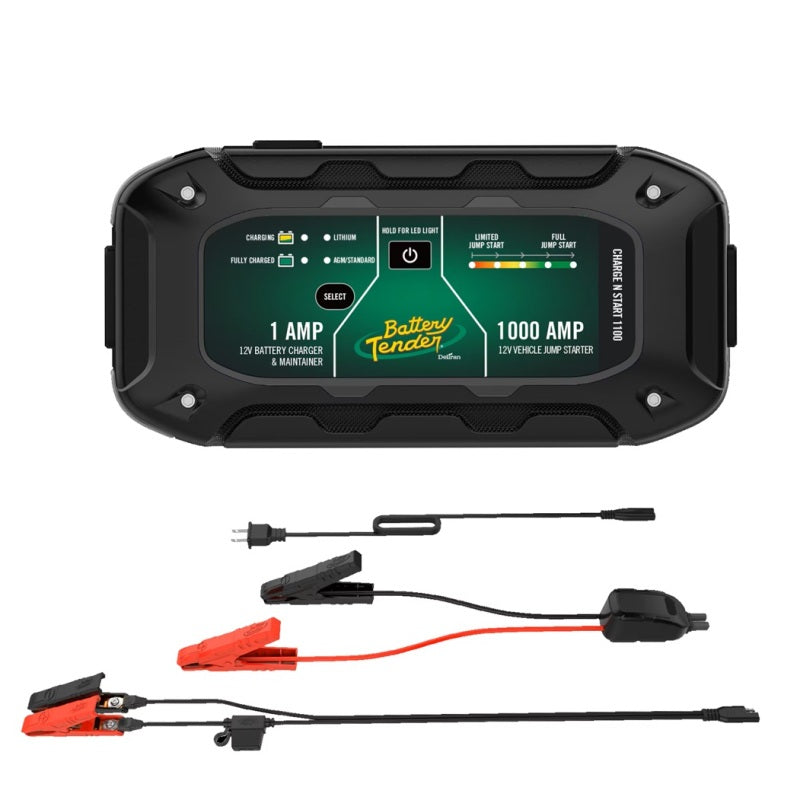 Battery Tender Charge N Start 1100 1A Battery Charger & 1000A Jump Starter - Model 030-7010-WH