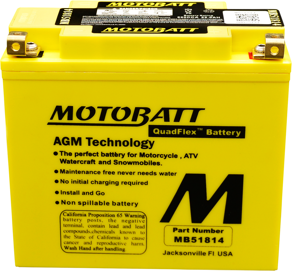 Motobatt MB51814 Quadflex Sealed AGM Motorcycle Battery - Universal Fit