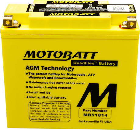 Motobatt MB51814 Quadflex Sealed AGM Motorcycle Battery - Universal Fit