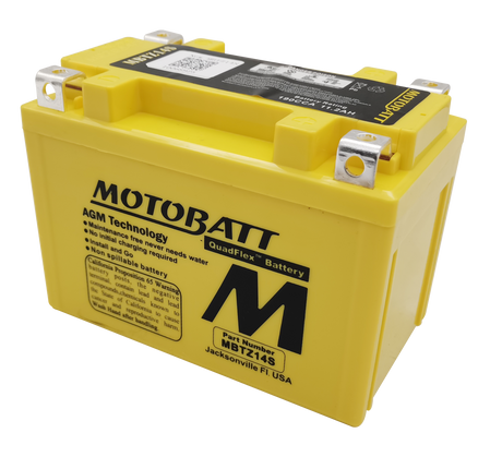 MOTOBATT MBTZ14S Sealed AGM Motorcycle Battery — Compatible with Harley Davidson, Honda, Yamaha, Kawasaki, and Suzuki