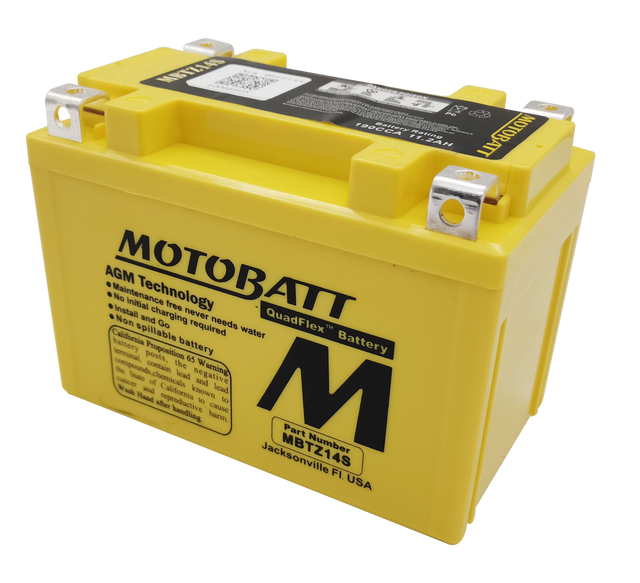 MOTOBATT MBTZ14S Sealed AGM Motorcycle Battery — Compatible with Harley Davidson, Honda, Yamaha, Kawasaki, and Suzuki