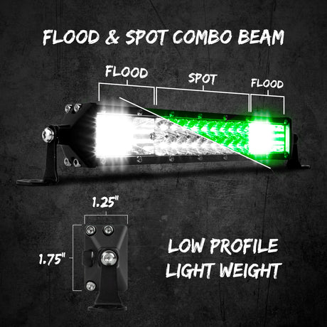 XK GLOW 10-inch 2-in-1 LED Light Bar with Dual Color White and Green for Trucks, SUVs, and Off-Rroad Vehicles
