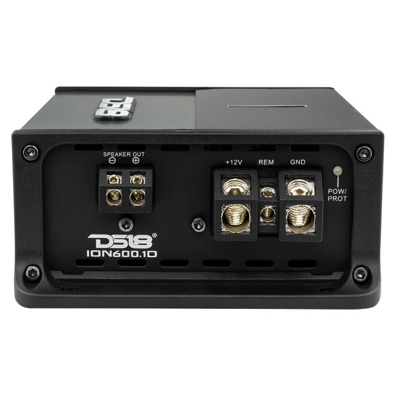 DS18 ION600.1D 1-Channel Car Amplifier – 600W RMS at 1 Ohm, 400W at 2 Ohms, 200W at 4 Ohms – Compatible with Most Automotive Systems