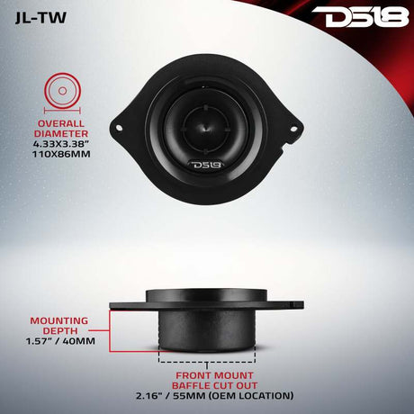 DS18 JL-TW OEM Replacement 2.7-inch Dash Tweeter for 2018 and Up Vehicles – 100W RMS, 1-inch Kapton Voice Coil, 4 Ohm Neodymium Magnet