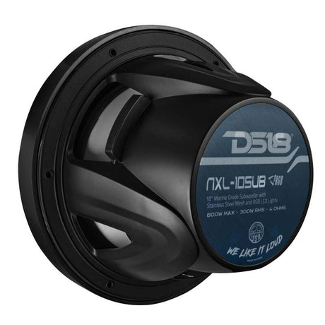 DS18 NXL-10SUB/BK 10-Inch Powersports Subwoofer with Enclosure – 300 Watts RMS, 4 Ohm Single Voice Coil, Black with Covers