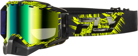 Fly Racing Zone Snow Goggle Green/Black with Green Mirror and Yellow Lens for ATV, Snowmobile, and Ski Vehicles
