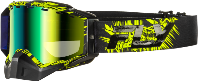 Fly Racing Zone Snow Goggle Green/Black with Green Mirror and Yellow Lens for ATV, Snowmobile, and Ski Vehicles