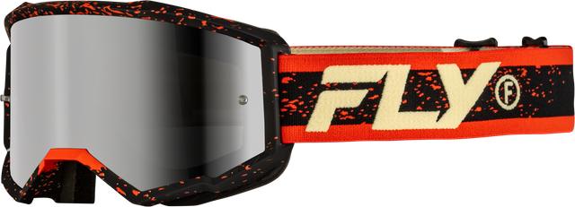 Fly Racing Zone Goggle Black/Red/Cream with Silver Mirror Smoke Lens for Motorcycle and ATV Use