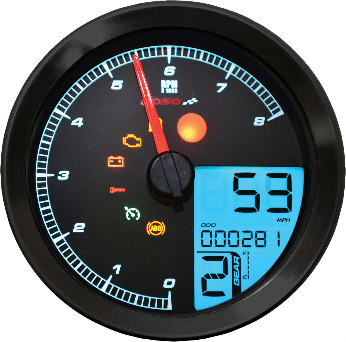KOSO BA051231 Speedo / Tach Black Bezel LCD Color Change Display for Harley Davidson XL1200T, FXDLS, XL883N Models