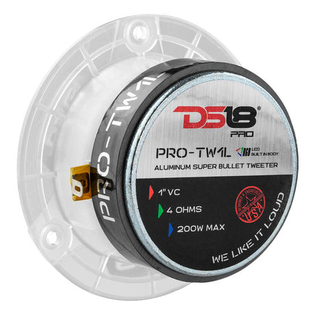 DS18 PRO-TW1L 3.8-inch Super Bullet Tweeter with RGB LED Lights, 120 Watts RMS, 1-inch Aluminum Voice Coil, 4 Ohm, Pair for Car Audio Systems