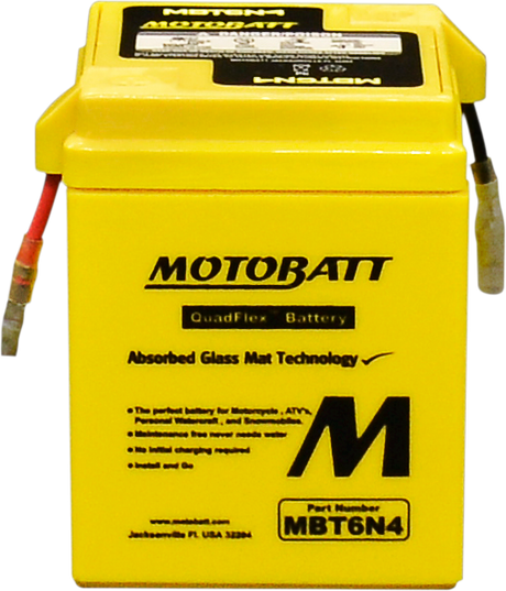 Motobatt MBT6N4 Quadflex Sealed AGM Motorcycle Battery for Cruiser and Touring Bikes