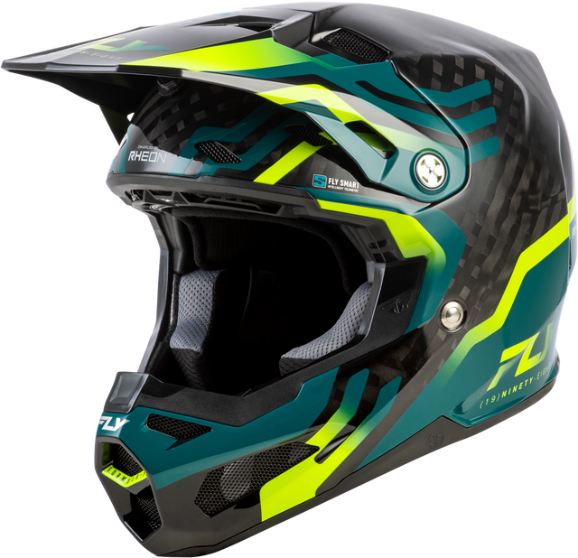 Fly Racing Yth Formula S Carbon Byte Helmet – Black, Carbon/Teal/Lime for Youth ATV, MX, and Off-Road Vehicles
