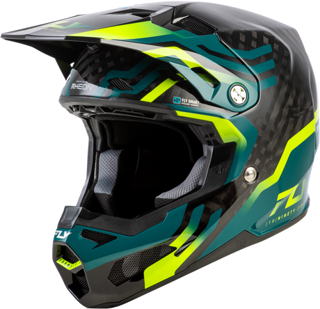 Fly Racing Formula S Carbon Byte Helmet for Motocross and Off-Road Vehicles - Black Carbon/Teal/Lime, Size Medium/Large
