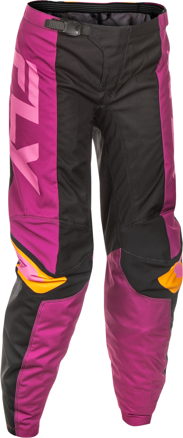 Fly Racing Women's F 16 Pants for Honda CRF250R, Kawasaki KX250, Yamaha YZ250F - Black/Mauve/Yellow, Size 07/08