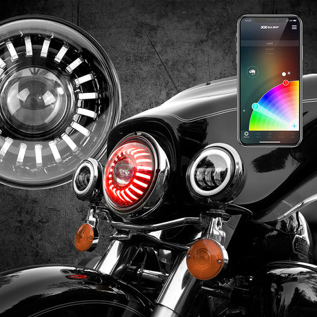 XK GLOW 7-inch XKchrome RGB Headlight with Switchback Function for Harley Davidson and Motorcycle Fits