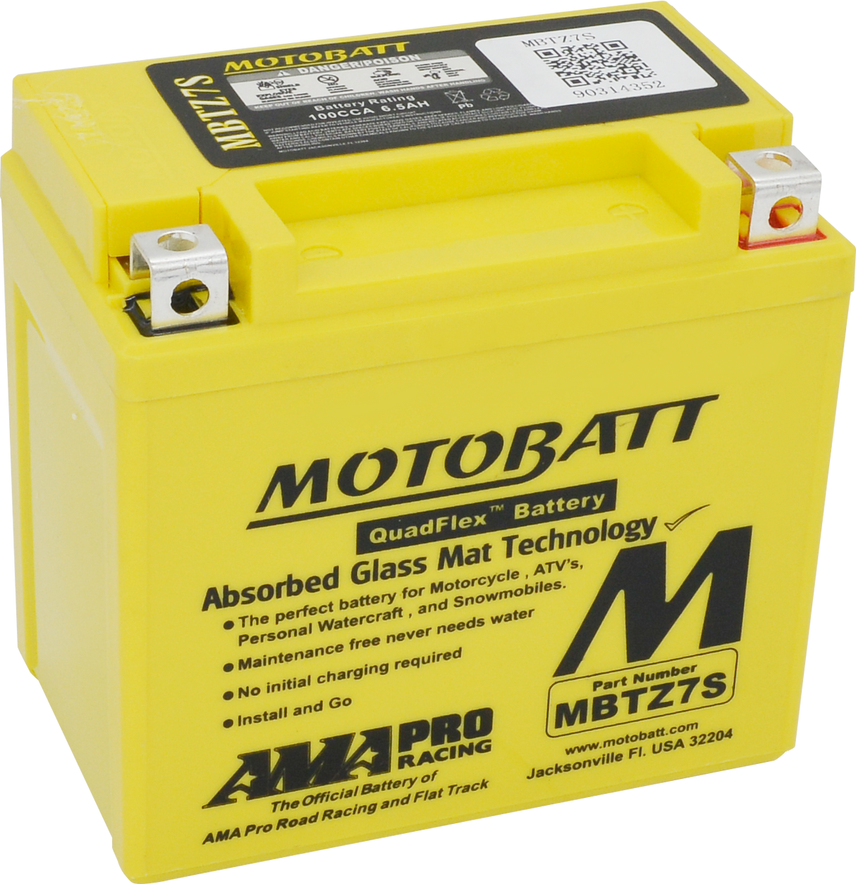 Motobatt MBTZ7S Quadflex AGM Sealed Motorcycle Battery for Honda, Yamaha, Kawasaki, Suzuki, and More