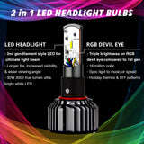 XK GLOW RGB H4 LED Bulb Kit - 2-in-1 App-Controlled RGB Headlights with Music Sync for Cars and Trucks